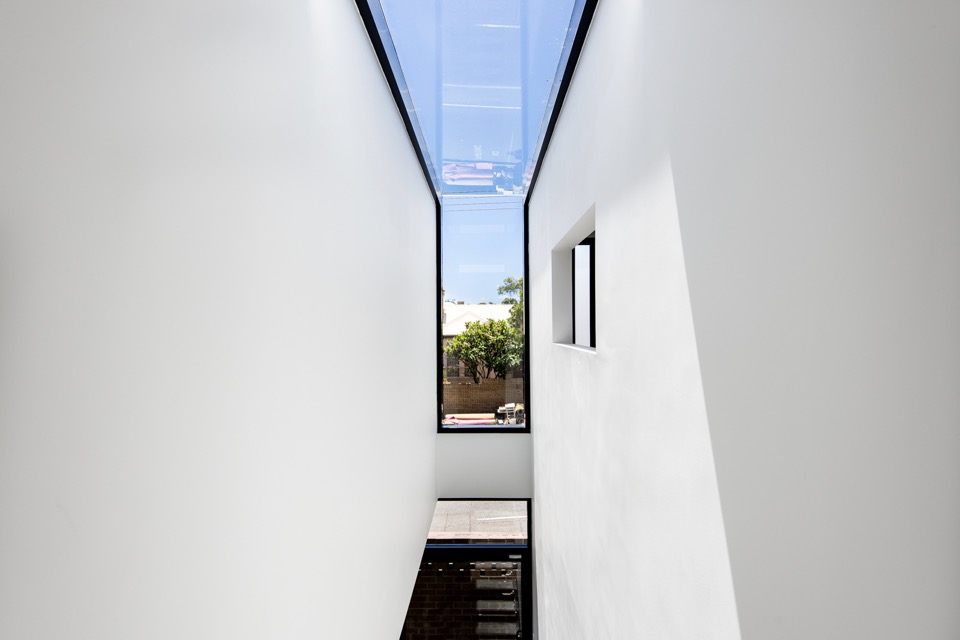 Monochrome Interiors. Local heroes: Triangle House by Robeson Architects. Image by Dion Photography. Vincent St, Mt. Lawley. Perth Residential Architecture. 