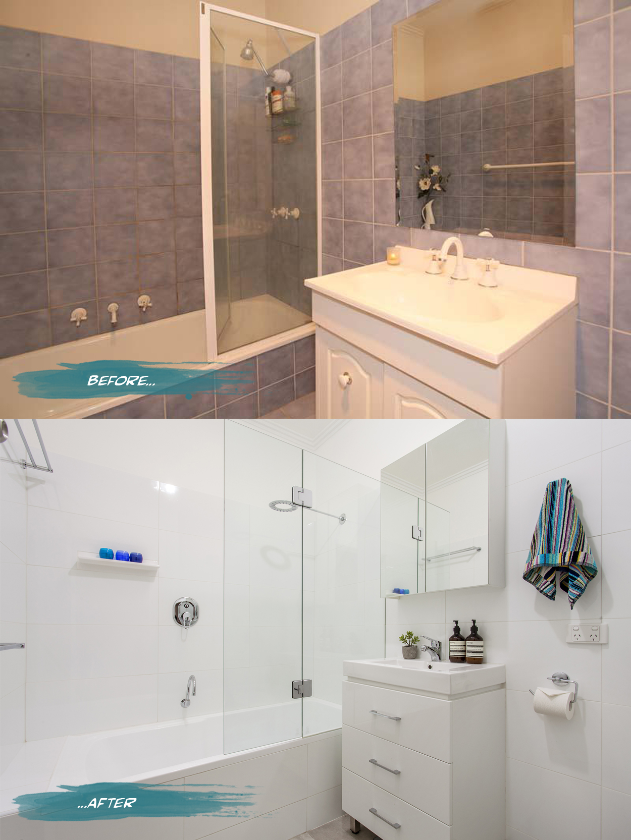 Bathroom before and after on Romona Sandon Designs blog. #interiors #beforeandafter #styling #home #bathroom
