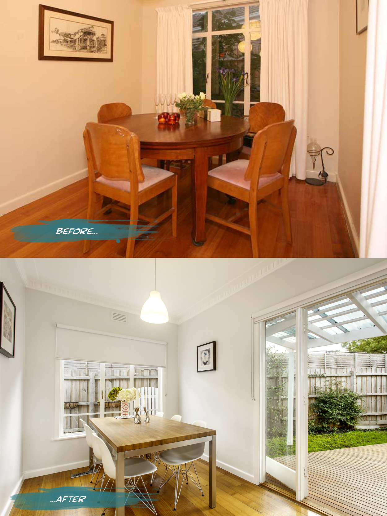 Dining before and after on Romona Sandon Designs blog. #interiors #beforeandafter #styling #home #dining