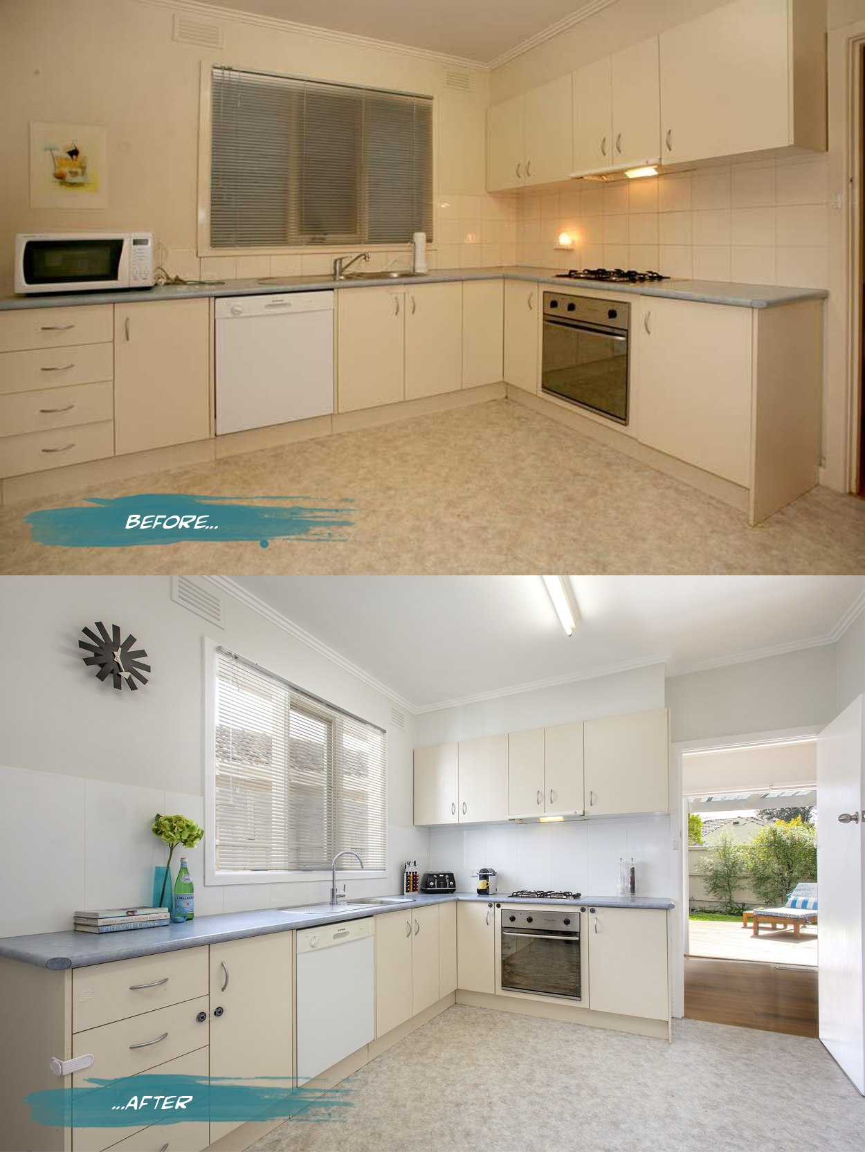 Kitchen before and after on Romona Sandon Designs blog. #interiors #beforeandafter #styling #home #kitchen
