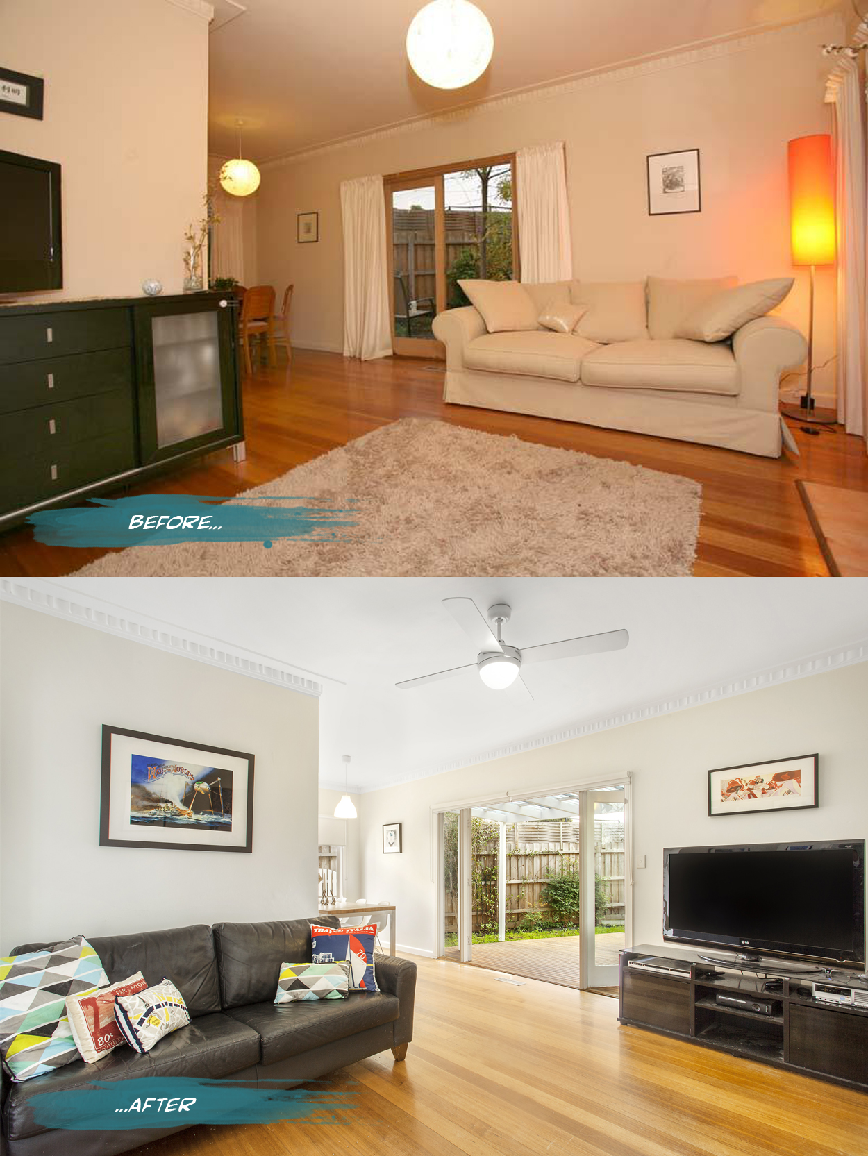 Lounge before and after on Romona Sandon Designs blog. #interiors #beforeandafter #styling #home #lounge