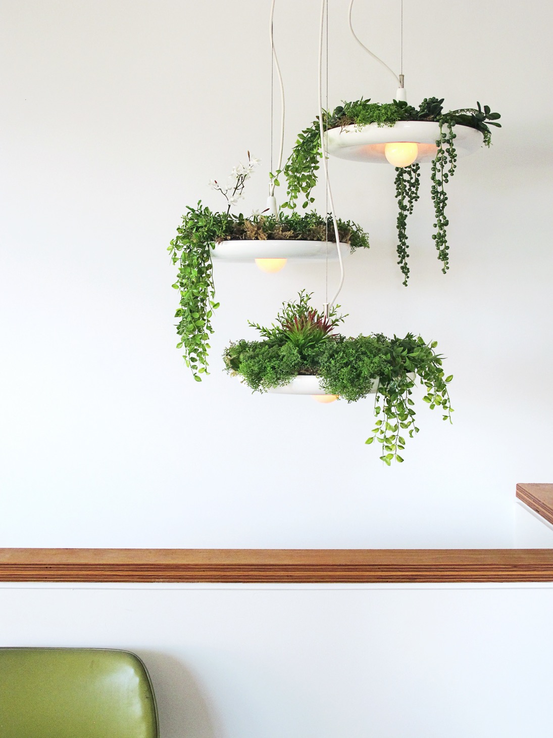 Object/Interface's Babylon pendant is a quirky way to introduce green into a tight space without cluttering it. Available as a single pendant or three light cluster. More #greenwall ideas on the RSD Blog.