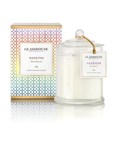 Limited edition yummy Peach Bellini 'Passion' candle from Glasshouse Fragrances