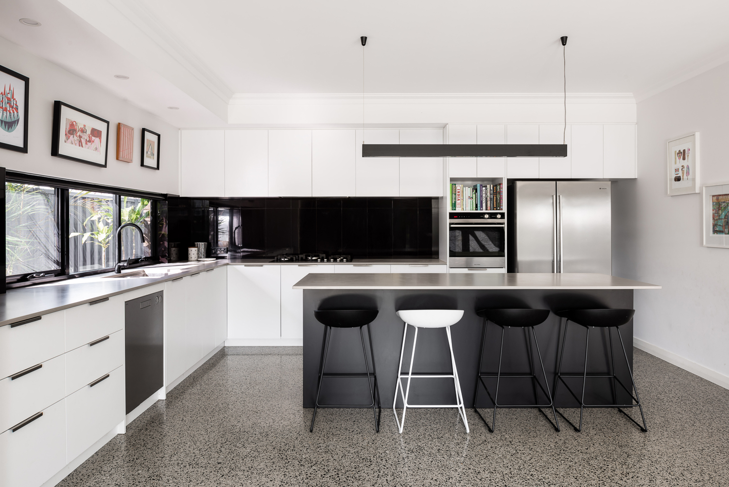 Monochrome kitchen of the James Street Residence, by Romona Sandon Designs. Image by Dion Robeson.