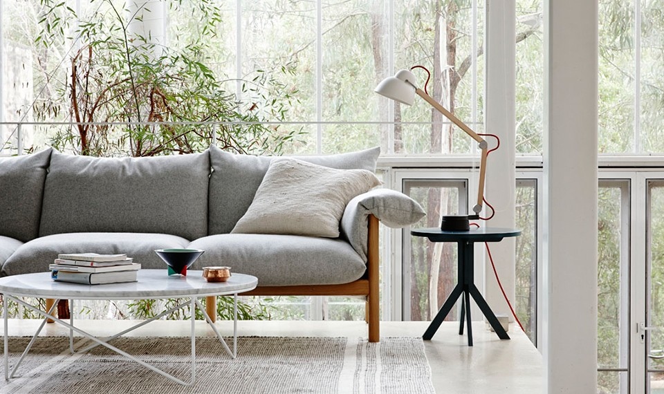 Dexter side table in black. Efficiently designed by Jardan from one piece of timber. Also love that Wilfred sofa and Fred coffee table, both by Jardan Lab.