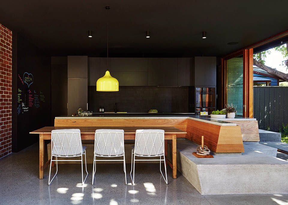 Local House by MAKE Architecture pushes the dark kitchen back to let the bright accents sing in this Residential Interior Finalist of the Dulux Colour Awards 2015