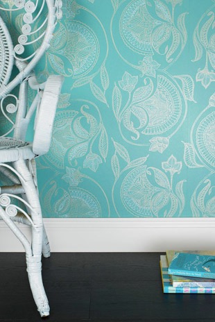 Porter’s Paints Collection wallpapers, Maharani in Verdigris | More #aqua #teal & #turquoise on the RSD Blog www.rsdesigns.com.au/blog/
