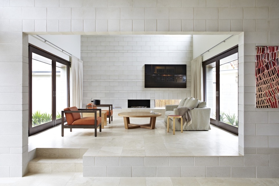 The smooth honed finish of these Porcelain coloured bricks, with matching mortar, lends a minimalist air to Clayfield House in Brisbane, Australia by Richards and Spence. Photography by Alicia Taylor. More #bricks and #blocks on the blog.