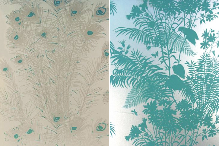 Florence Broadhurst Peacock Feathers & Shadow Floral in Dusty Turquoise wallpapers from Signature Prints - See More in Emerald Delights post on the RSD Blog www.rsdesigns.com.au/blog/